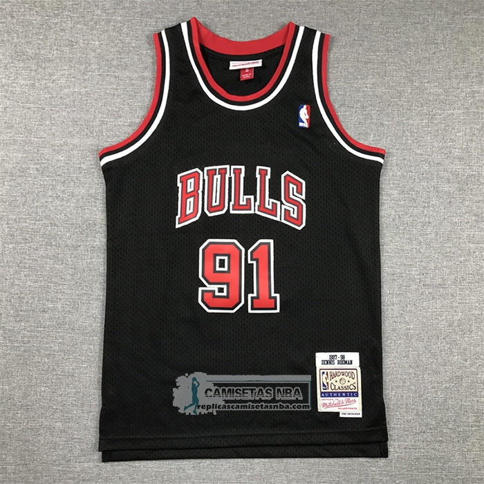 Camiseta Nino Chicago Bulls Dennis Rodman NO 91 Mitchell & Ness 1997-98 Negro